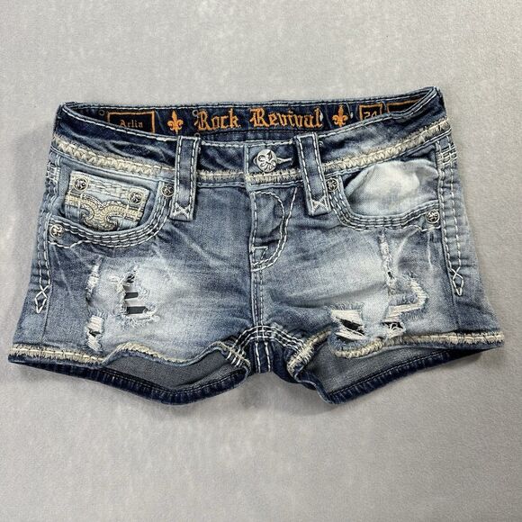 Rock Revival Women’s Size 24 Y2K Arlia Jean Shorts Distressed Vintage Style - Picture 4 of 16